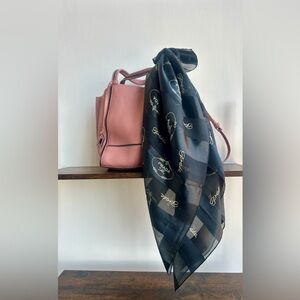 Prada Milano Silk Scarf Black Gray Logo Print Square 39x40 Luxury